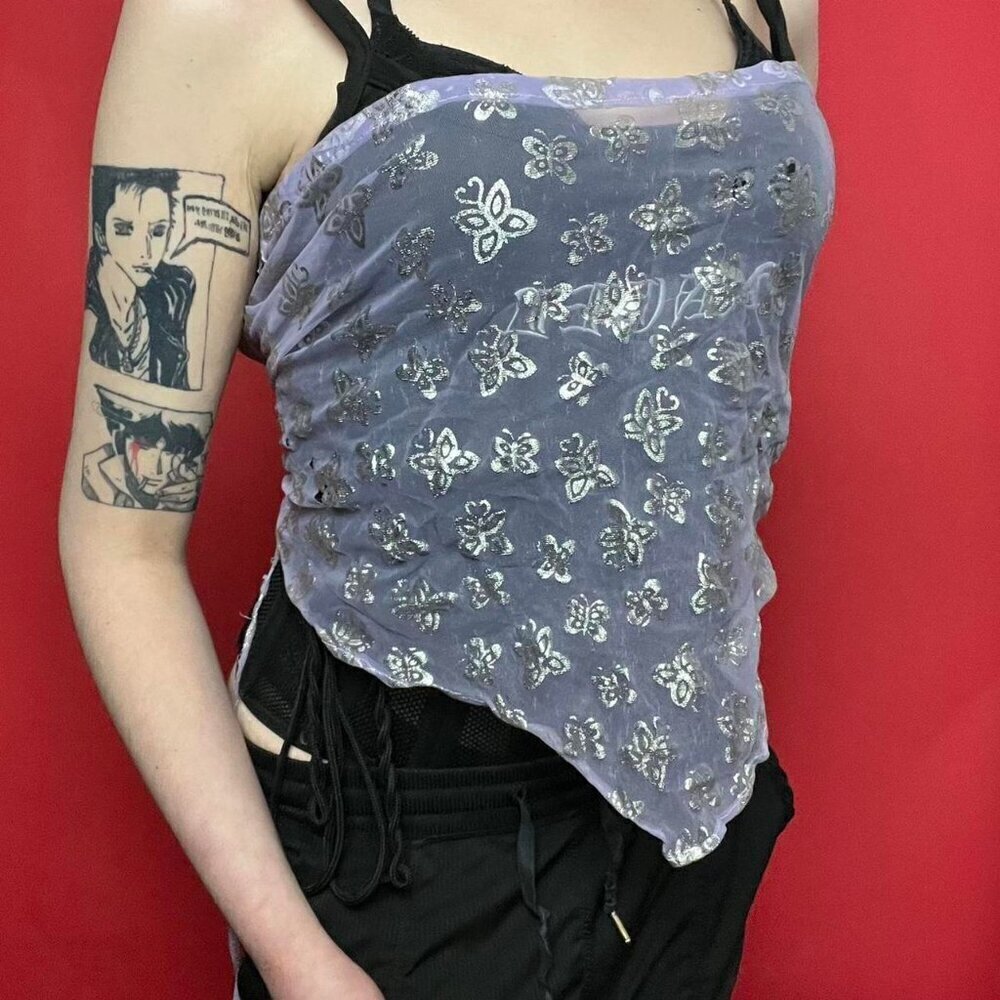 Moores / pastel purple and silver butterfly scarf top 💜🩶